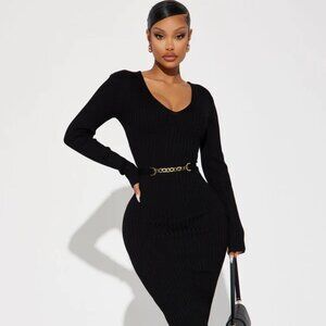 Rocking Baddie V-Neckline Midi Dress